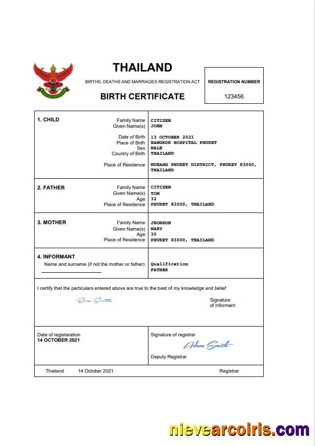Thailand vital record birth certificate